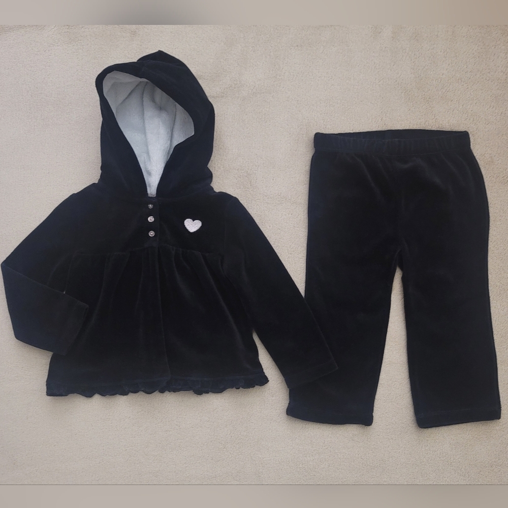 Carter's Baby Girl Black Velour Sweater & Pants 2pcs Set Size 24 Months